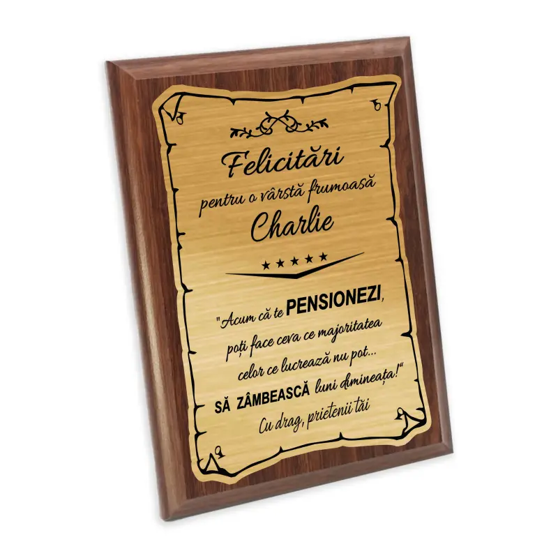 Placheta lemn personalizata cu text prin gravura a
